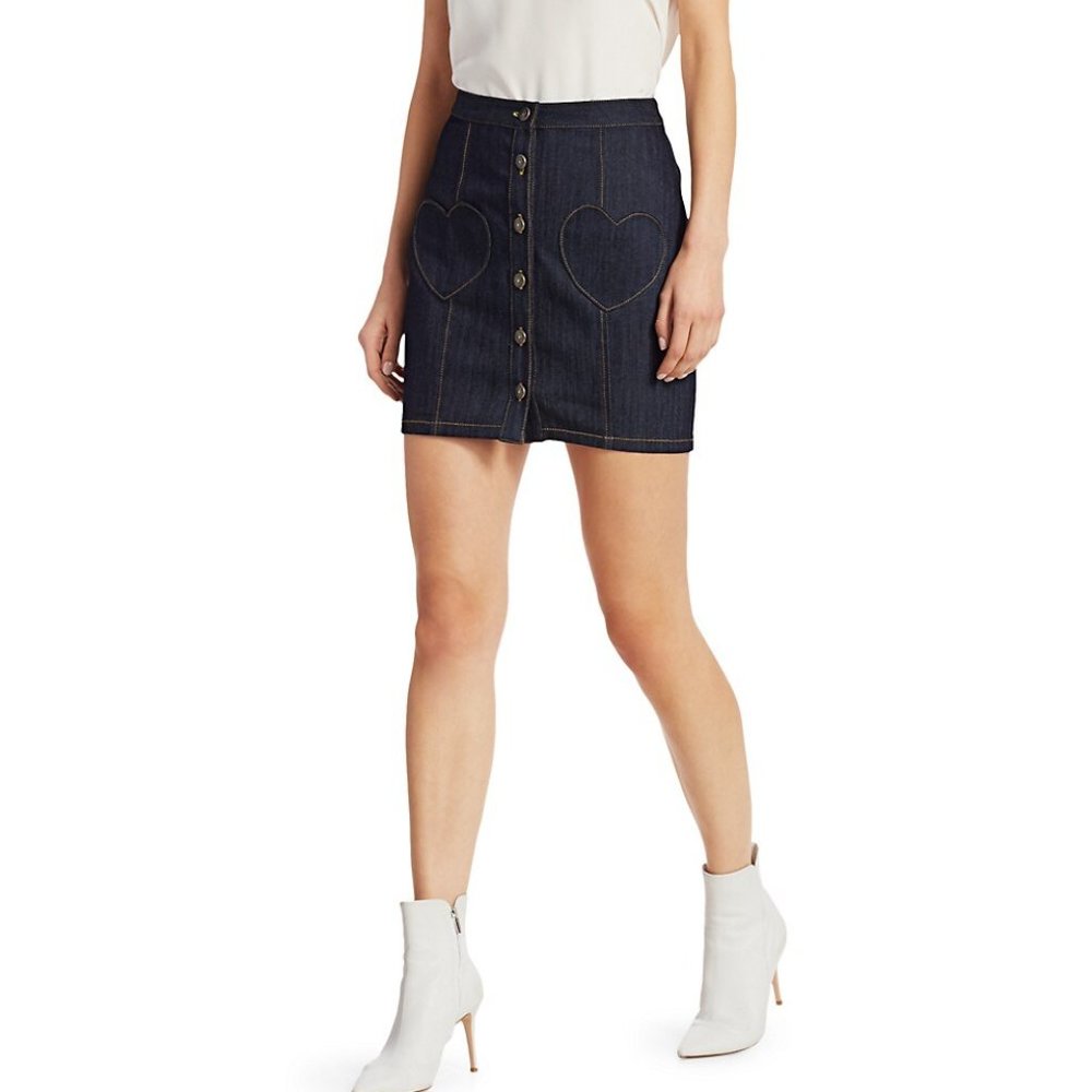 COPY - CINQ À SEPT Vivien Heart Pocket Denim Skirt In Indigo Size 2